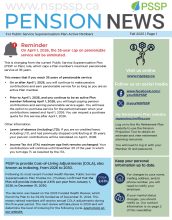 Page one of the Fall 2025 PSSP Pension News for Active Members